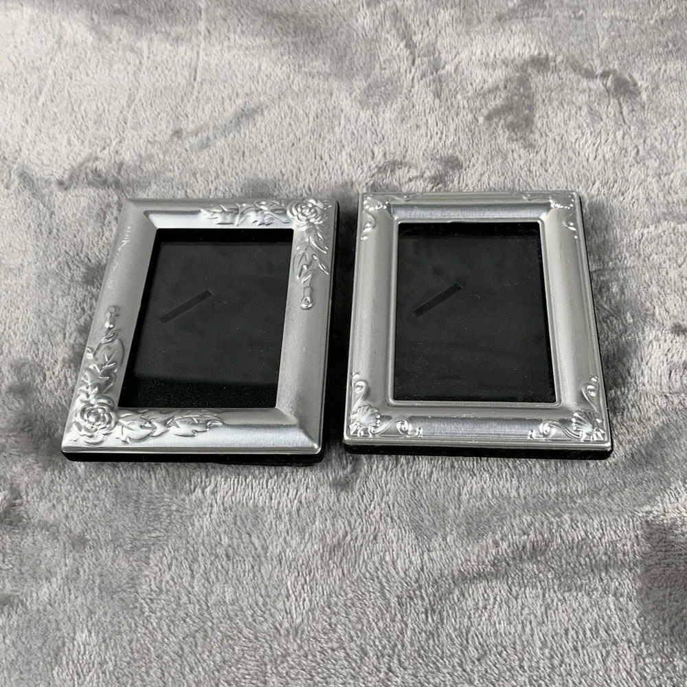 Pair Of Mini Pewter Picture Frames Silver Deco Style Cottage Decor Note Flaws